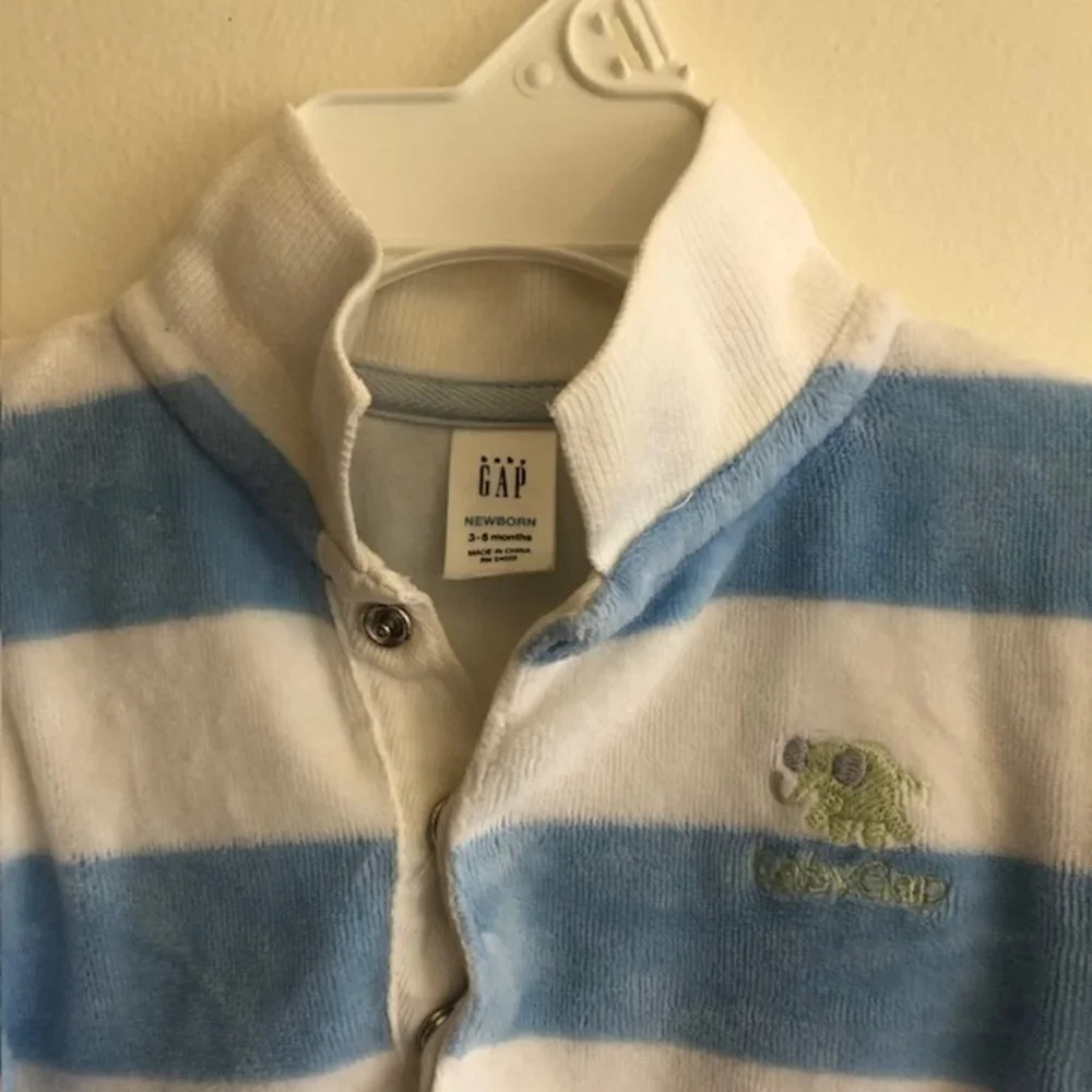 BABY GAP Velour Blue White Stripe Long Sleeve Pocket One Piece 3-6 Mos